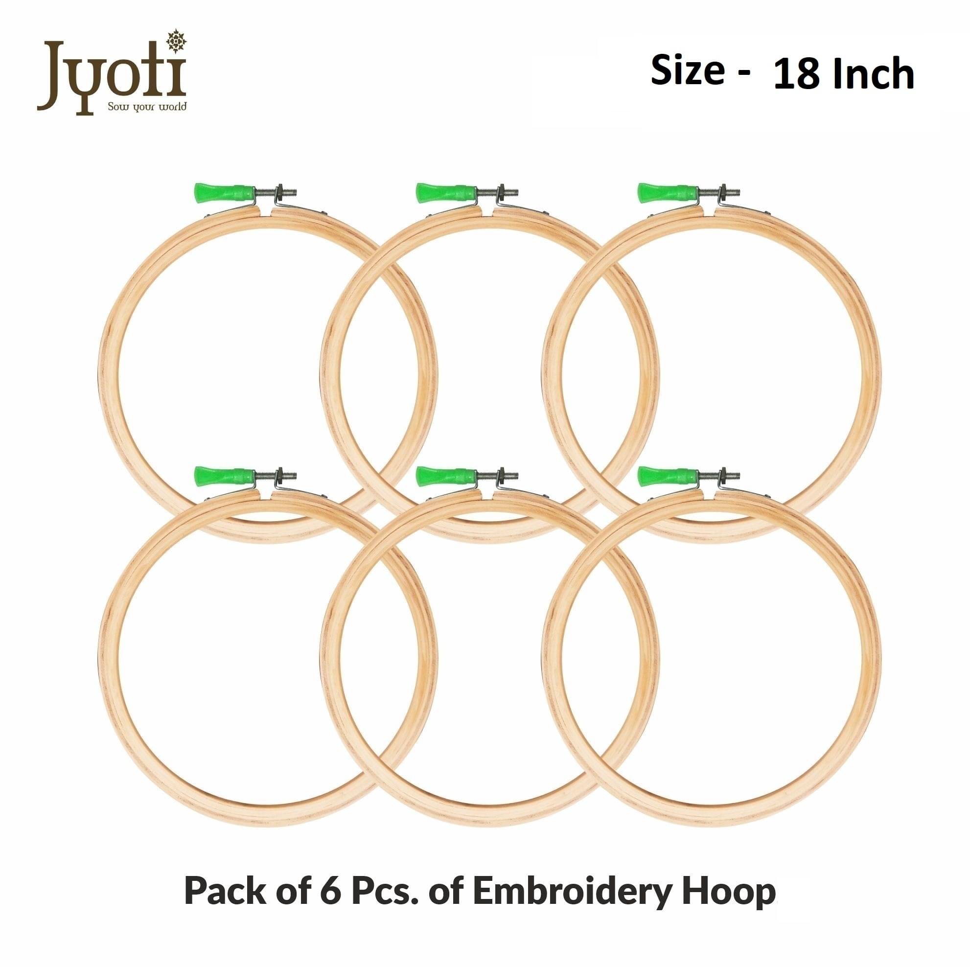     			Jyoti Embroidery Hoop, Wooden Round Adjustable, (3 Ply of 18 Inches with Steel Fitting), Easily Loosen/Tighten, Cross Stitch Hoop Ring for Sewing, Needlework, Craft Projects & Ornaments - Pack of 6