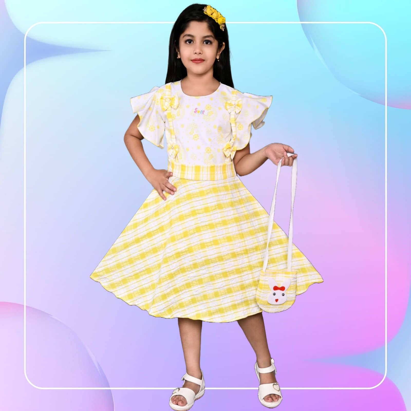 M.MONGELA DRESSES Cotton Blend Dress For Girls ( Pack of 1 , Yellow )