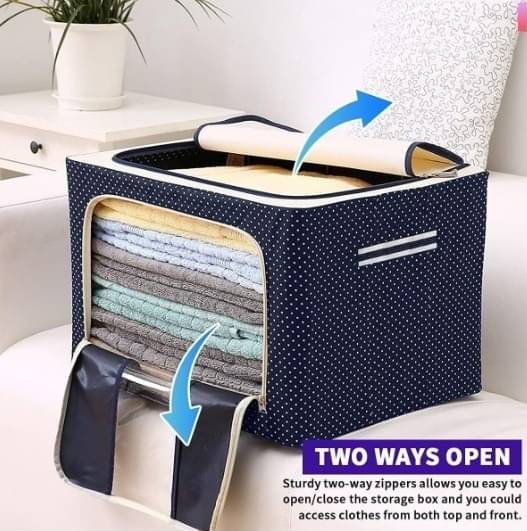     			(Pack of 1) 66 Ltr storage bag Foldable Steel Frame Cloths Zip Organizer Bag and Oxford Fabric Storage Living Cover Boxes For Wardrobe Organizer Shelves Clothes, Sarees, Bed Sheet, Blanket