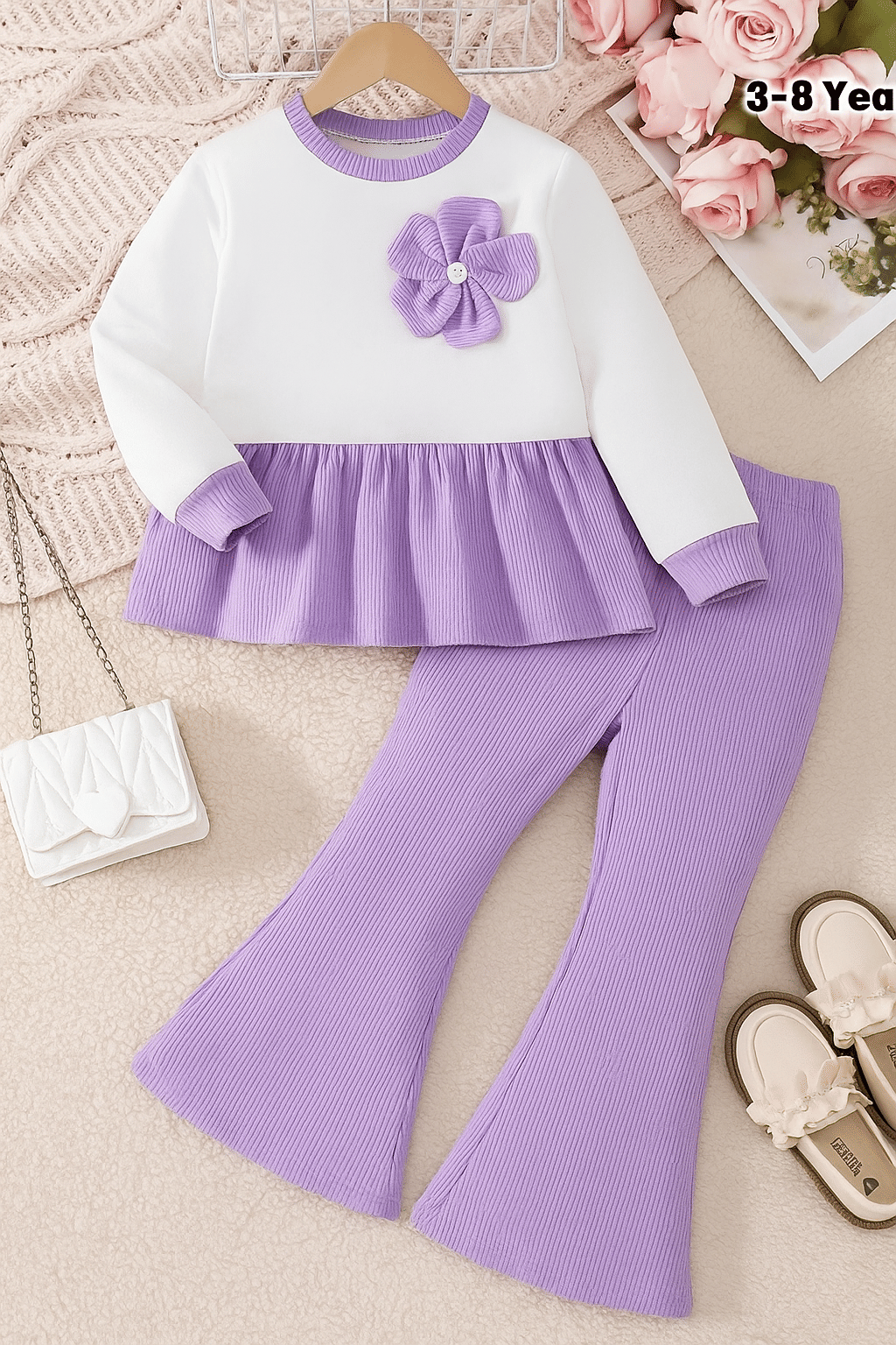     			R.POLO Pack of 1 Girls Cotton Blend T-shirt & Pants ( White,Purple )