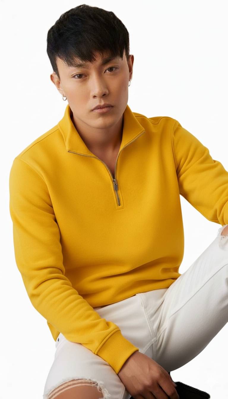     			Try This Cotton Blend High Neck Men's Sweatshirt - Yellow ( Pack of 1 )