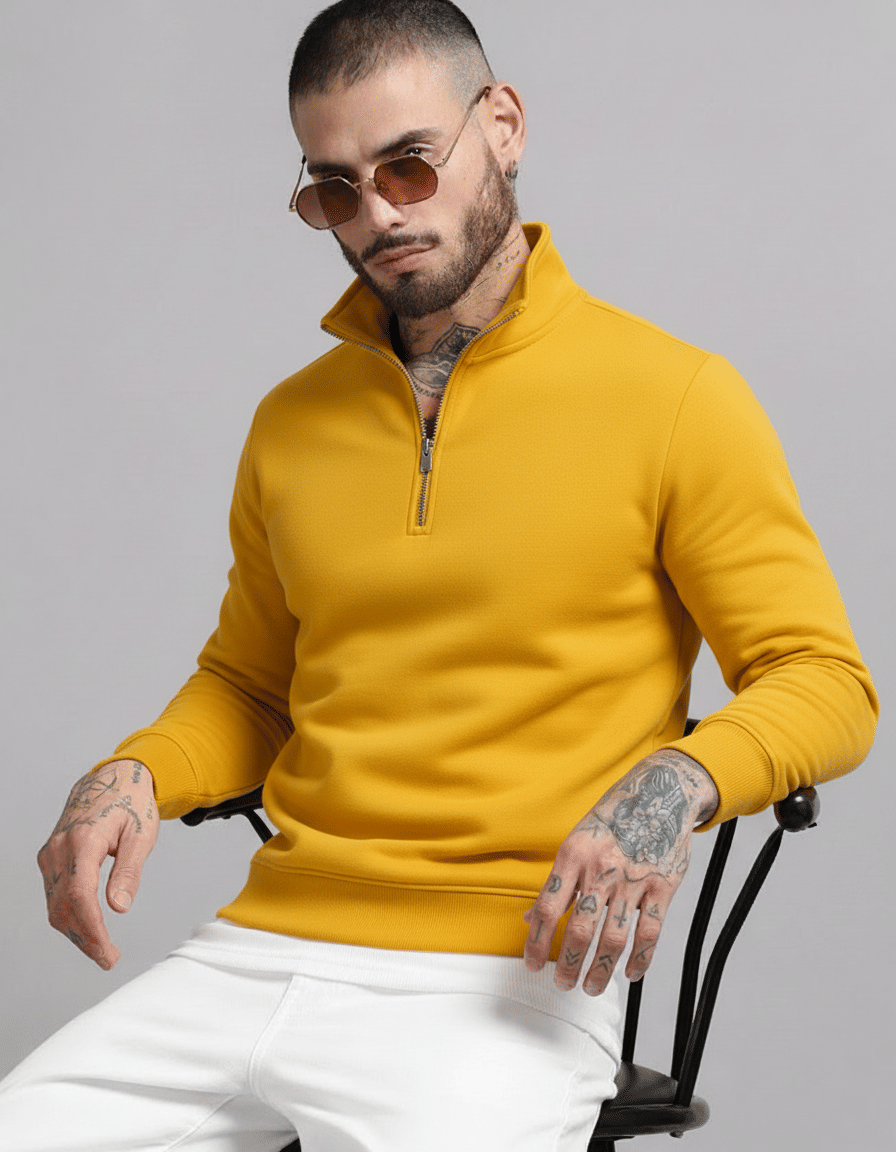     			Try This Cotton Blend High Neck Men's Sweatshirt - Yellow ( Pack of 1 )