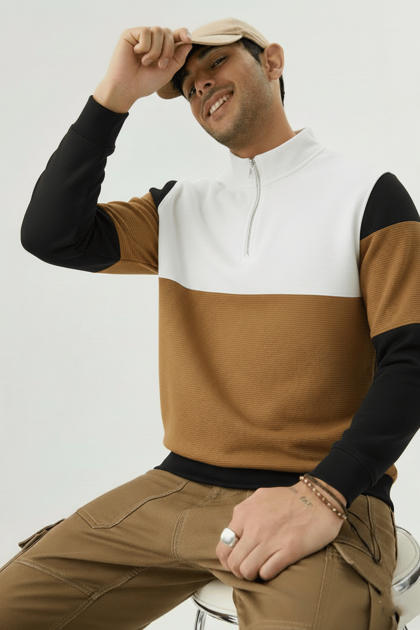     			Try This Men Cotton Blend Regular Fit Colorblock T-Shirt ( White )