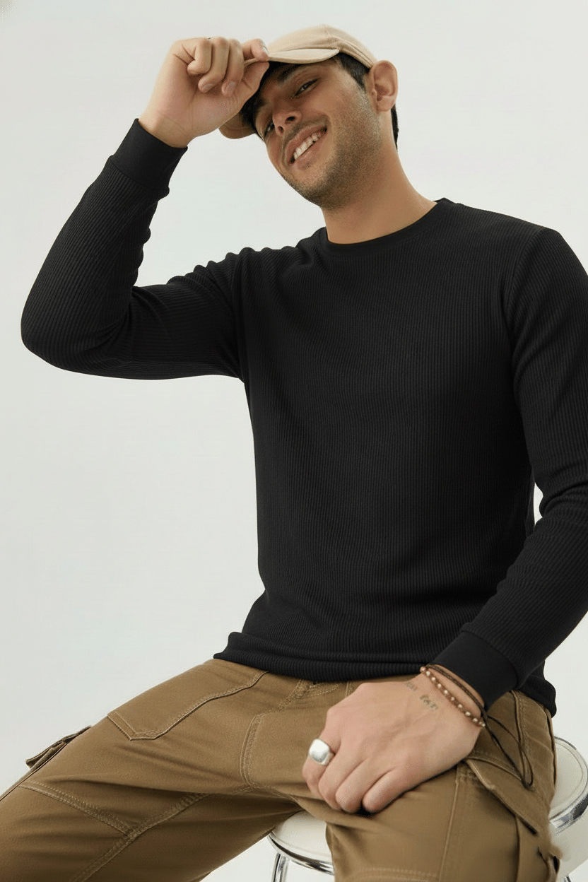     			Try This Men Cotton Blend Regular Fit Solid T-Shirt ( Black )