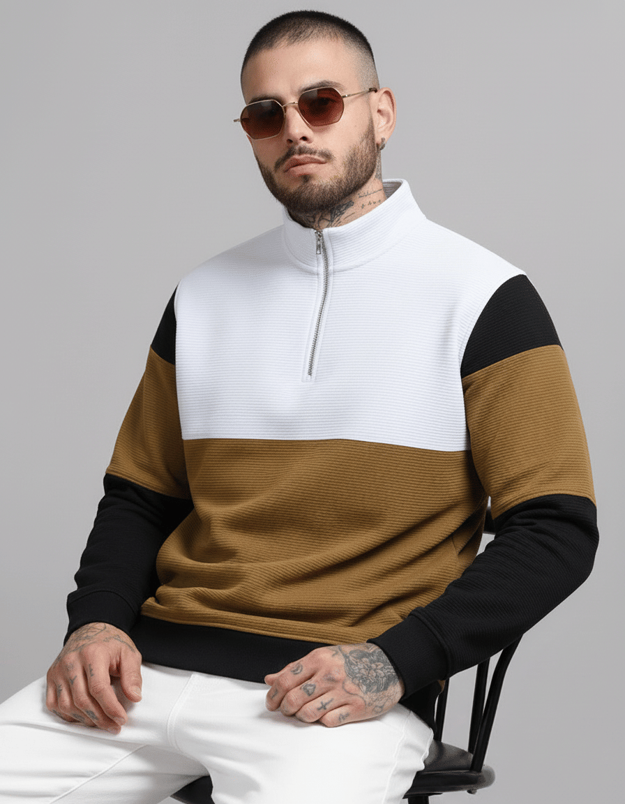     			Try This Men Cotton Blend Regular Fit Colorblock T-Shirt ( White )