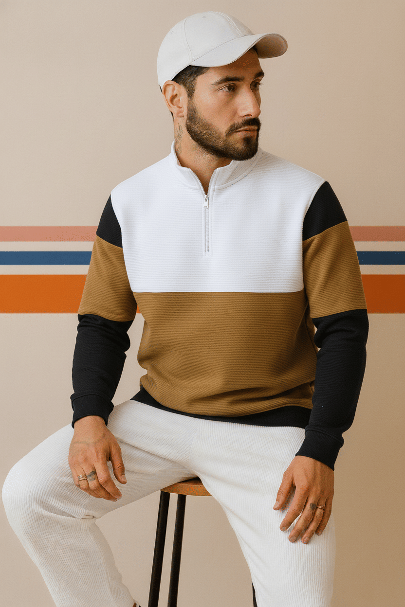     			Try This Men Cotton Blend Regular Fit Colorblock Polo T Shirt ( White )