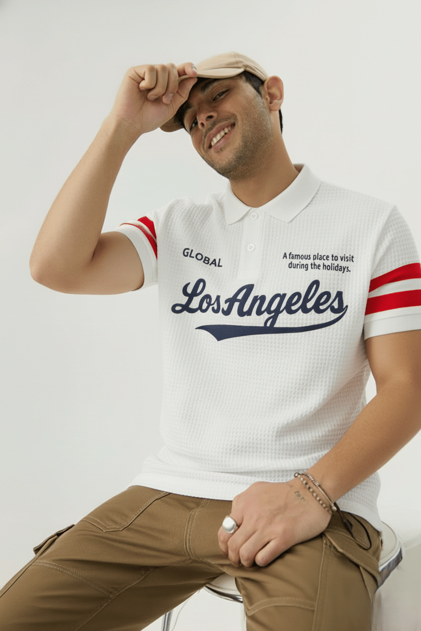     			Try This Men Cotton Blend Regular Fit Colorblock Polo T Shirt ( White )