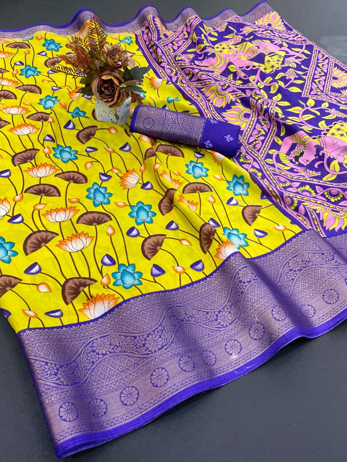 A TO Z CART Art Silk Printed Regular Saree With Unstitched Blouse Piece ( Yellow ) A TO Z CART Art Silk Printed Regular Saree With Unstitched Blouse Piece ( Yellow )