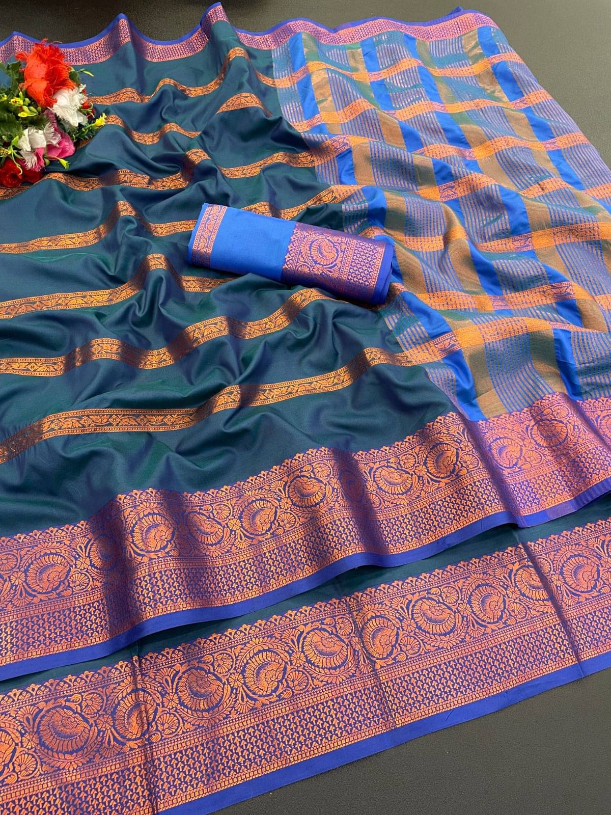 A TO Z CART Art Silk Printed Regular Saree With Unstitched Blouse Piece ( Rama ) A TO Z CART Art Silk Printed Regular Saree With Unstitched Blouse Piece ( Rama )