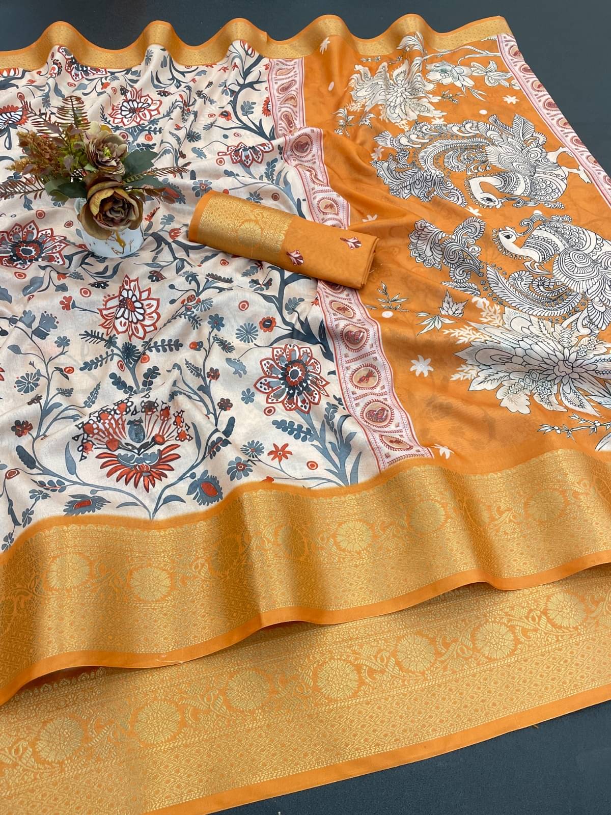     			A TO Z CART Art Silk Printed Regular Saree With Unstitched Blouse Piece ( White )