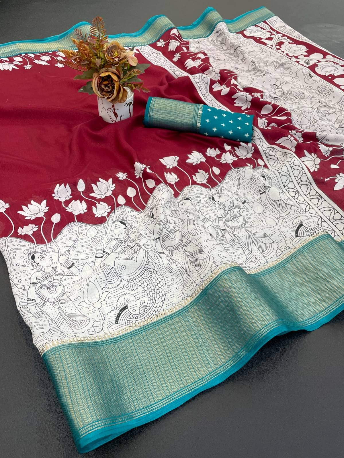 A TO Z CART Art Silk Printed Regular Saree With Unstitched Blouse Piece ( Red ) A TO Z CART Art Silk Printed Regular Saree With Unstitched Blouse Piece ( Red )