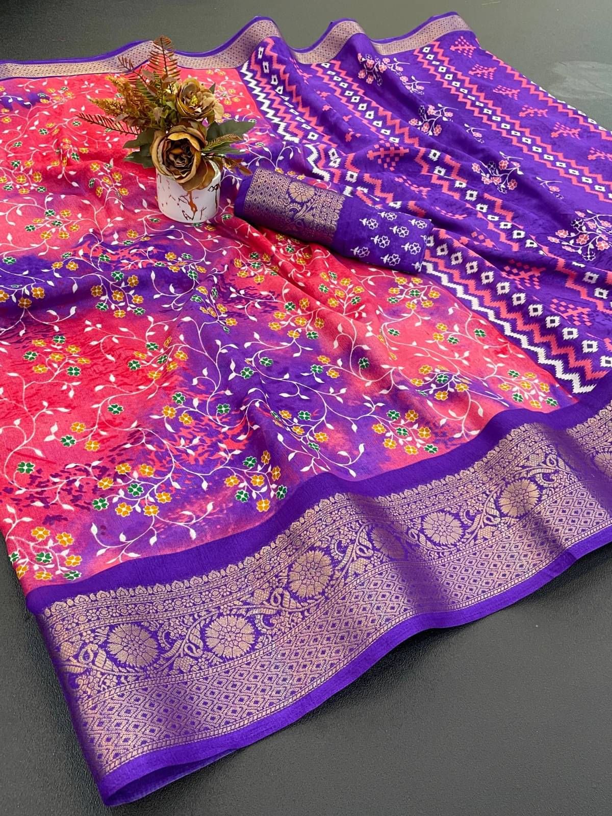     			A TO Z CART Art Silk Printed Regular Saree With Unstitched Blouse Piece ( Purple )