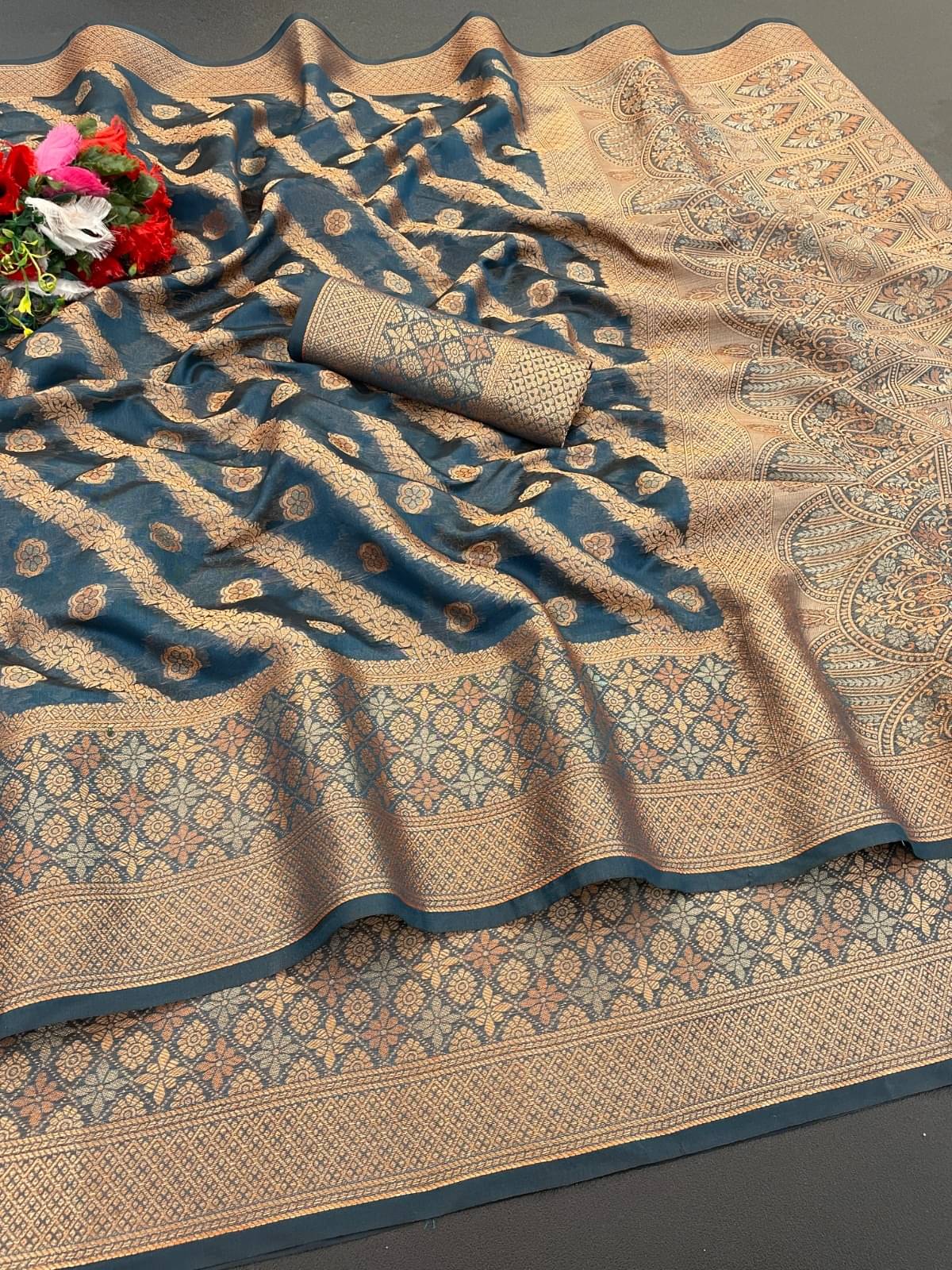 A TO Z CART Organza Printed Regular Saree With Unstitched Blouse Piece ( Sky Blue ) A TO Z CART Organza Printed Regular Saree With Unstitched Blouse Piece ( Sky Blue )