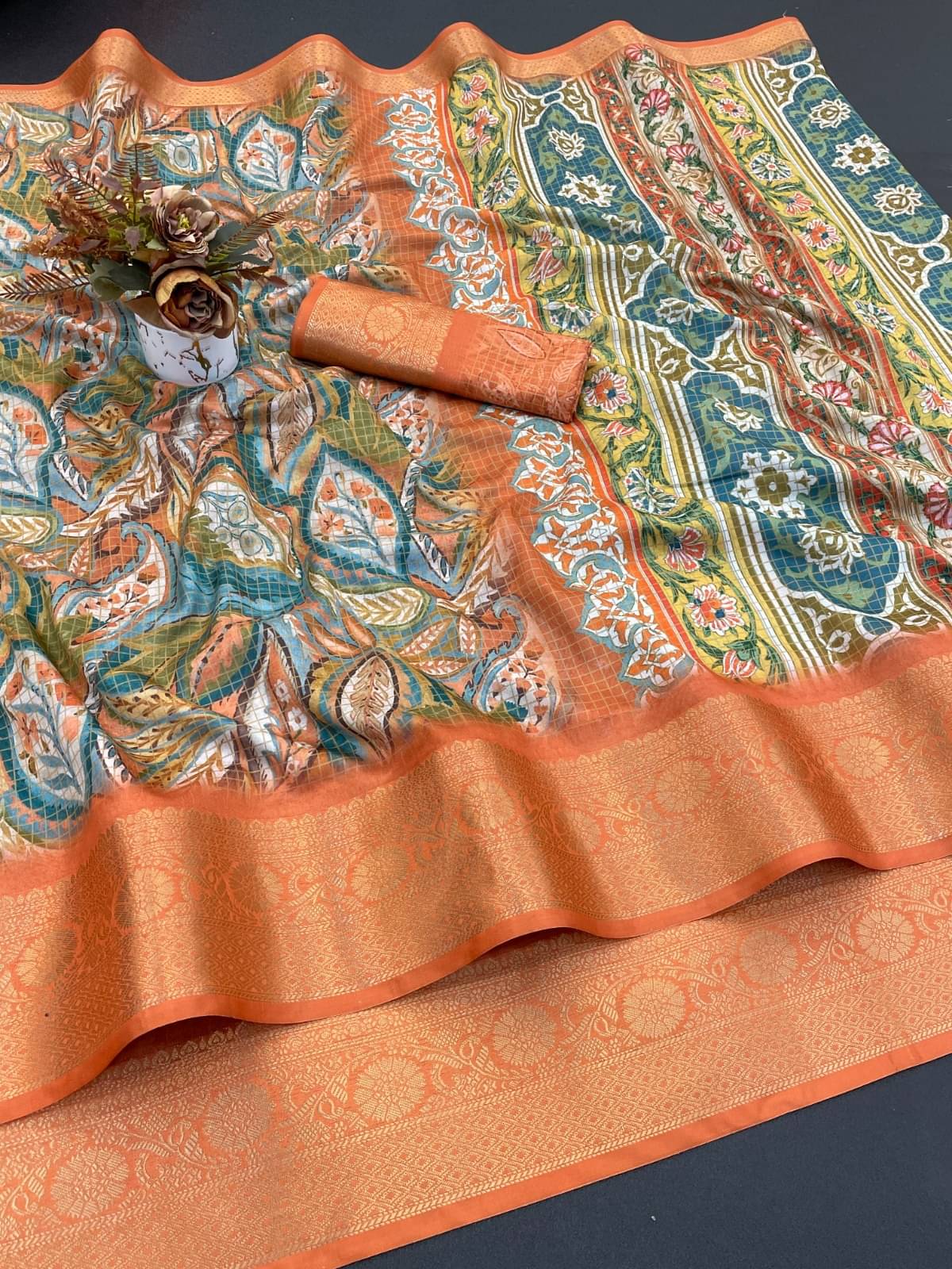 Apnisha Art Silk Printed Regular Saree With Unstitched Blouse Piece ( Rama ) Apnisha Art Silk Printed Regular Saree With Unstitched Blouse Piece ( Rama )