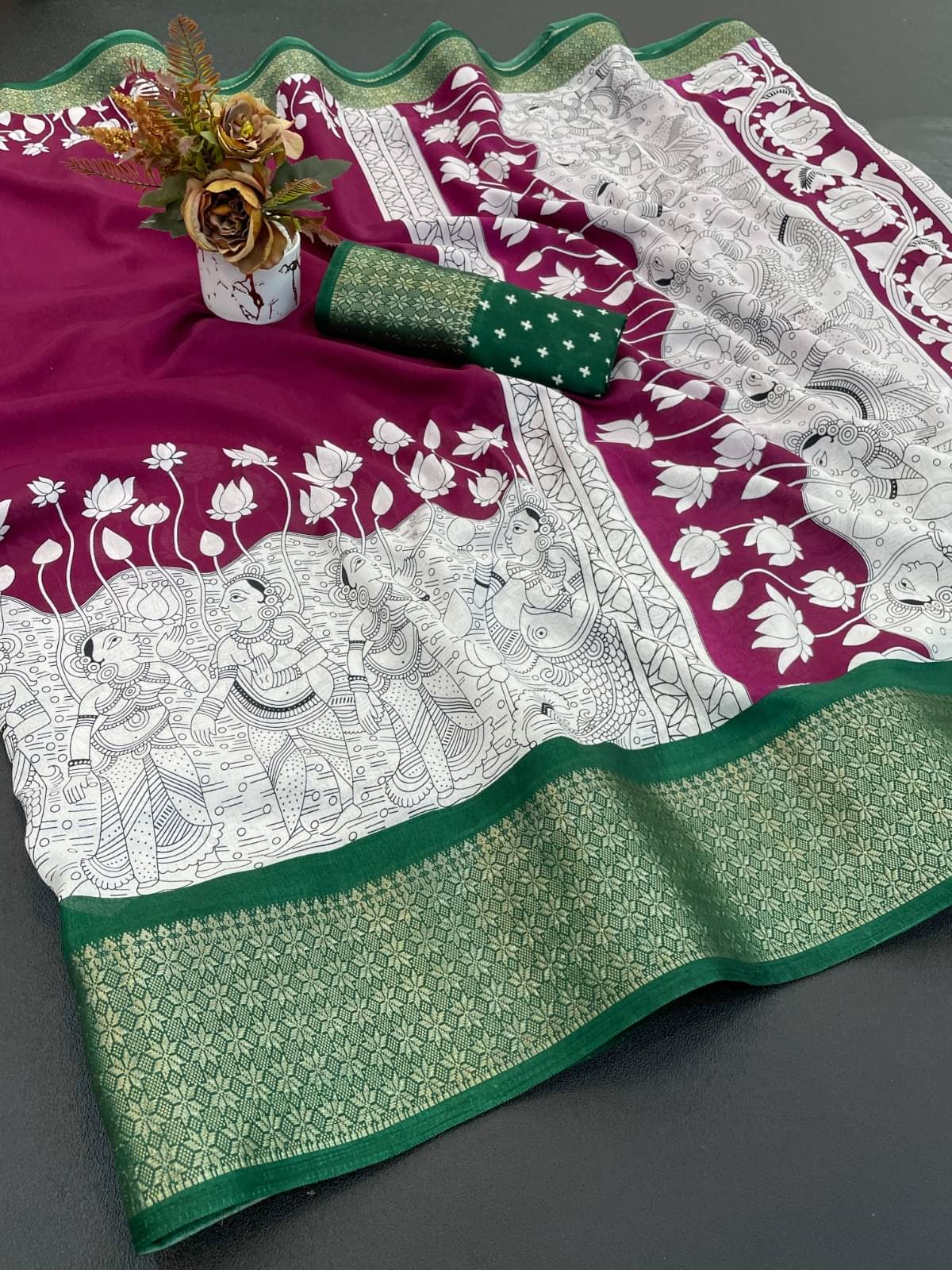 Apnisha Art Silk Printed Regular Saree With Unstitched Blouse Piece ( Wine ) Apnisha Art Silk Printed Regular Saree With Unstitched Blouse Piece ( Wine )