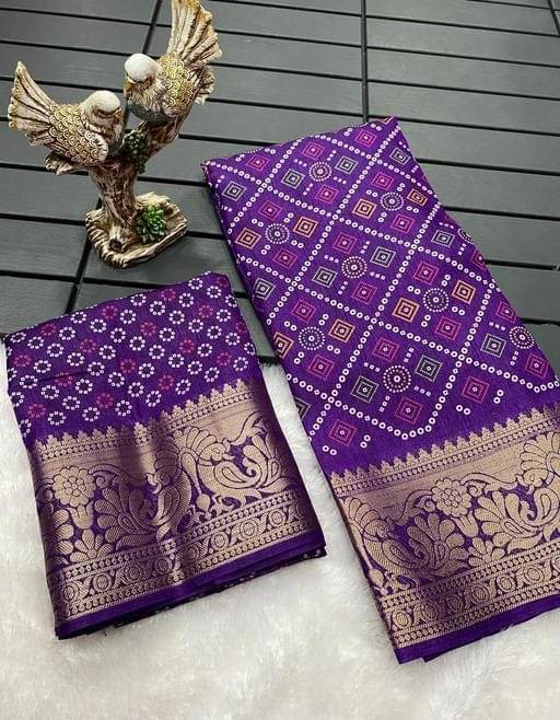     			Apnisha Art Silk Printed Regular Saree With Unstitched Blouse Piece ( Purple )