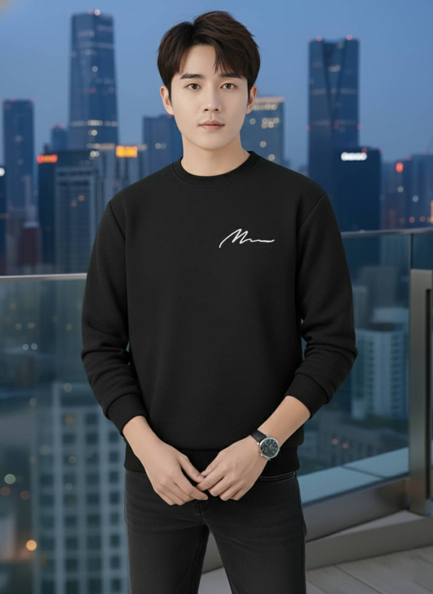     			CAT BUNNY Woollen Round Neck Men's Sweatshirt - Black ( Pack of 1 )