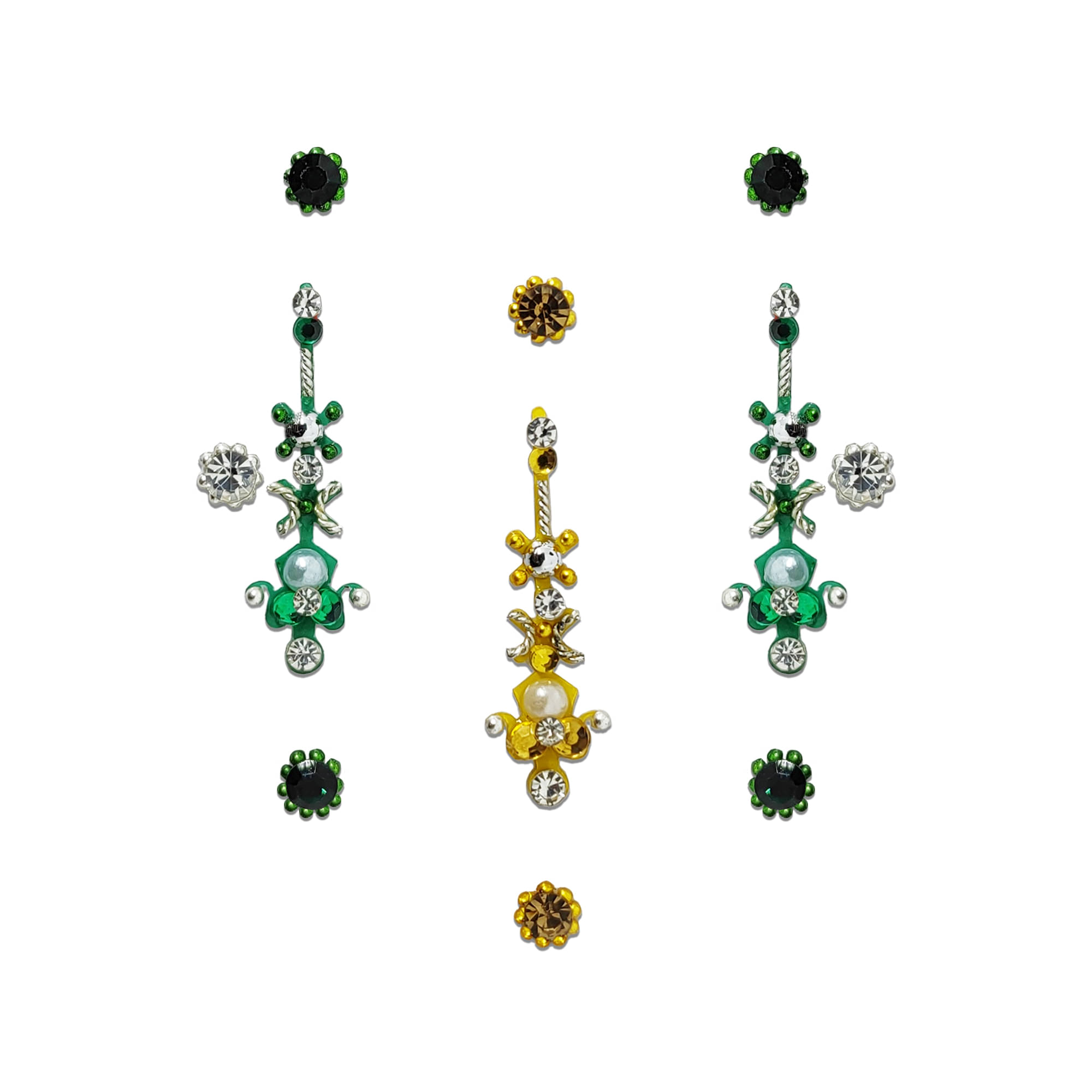 Comet Busters Elegant Multicolor, Green, Yellow Artistic Abstract Bindi Crafted from Diamond, Pearl, Shiny Beads for Bridal Wear Comet Busters Elegant Multicolor, Green, Yellow Artistic Abstract Bindi Crafted from Diamond, Pearl, Shiny Beads for Bridal Wear