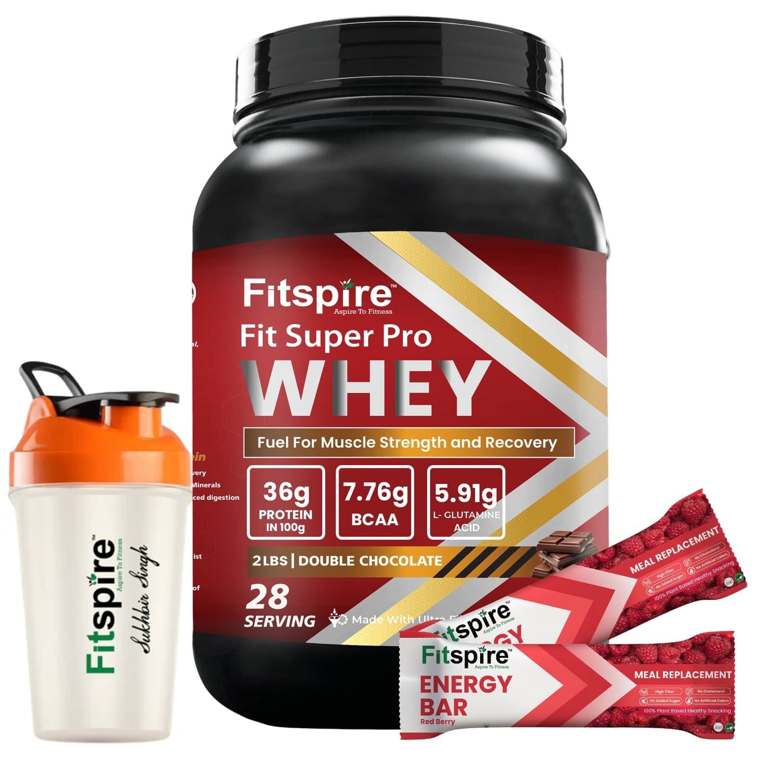     			Fitspire Double chocolate whey+Shaker+Energy bar 3 gm Powder Pack of 3