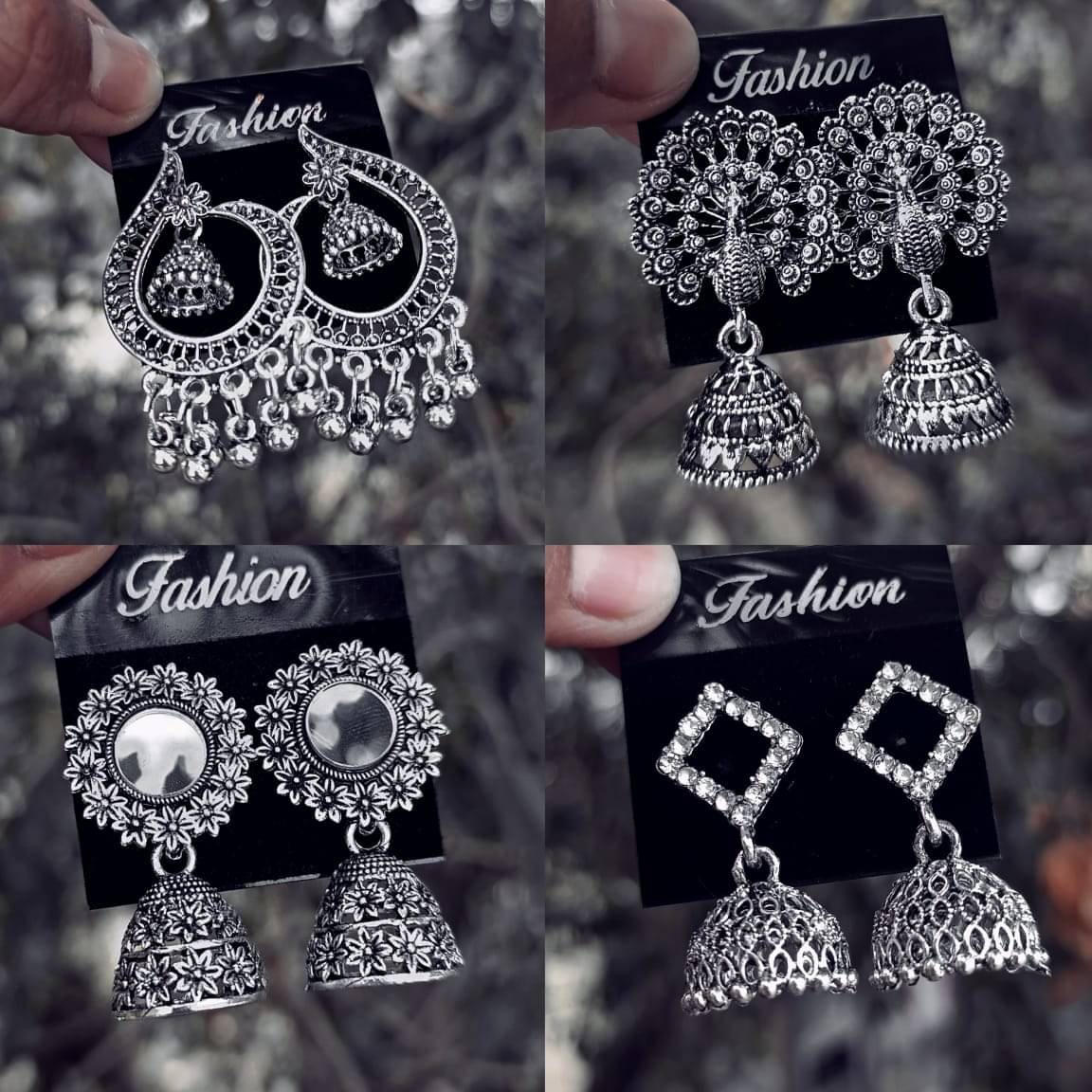     			JV Creation Silver Jhumki Earrings ( Pack of 4 )