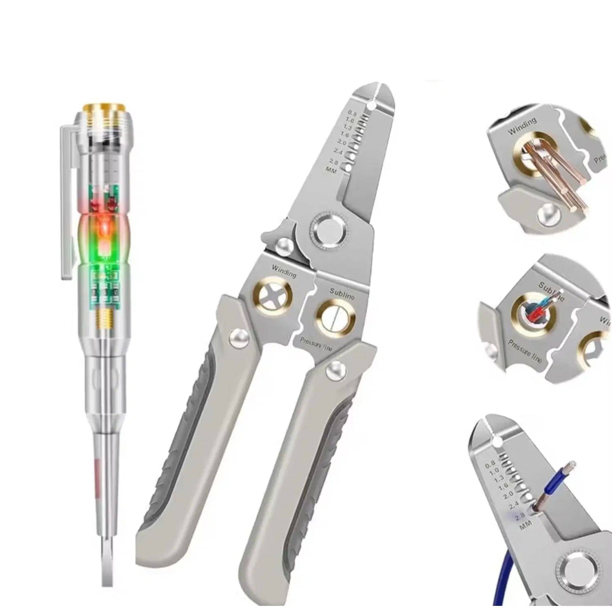 Kadio Wire Stripper and Cutter Pliers Tools For Electricians 6-in-1 Multifunctional And High-Brightness Intelligent Voltage Tester Pen Tools For Electricians Plier & Tester Combo (Pack of 2) Kadio Wire Stripper and Cutter Pliers Tools For Electricians 6-in-1 Multifunctional And High-Brightness Intelligent Voltage Tester Pen Tools For Electricians Plier & Tester Combo (Pack of 2)