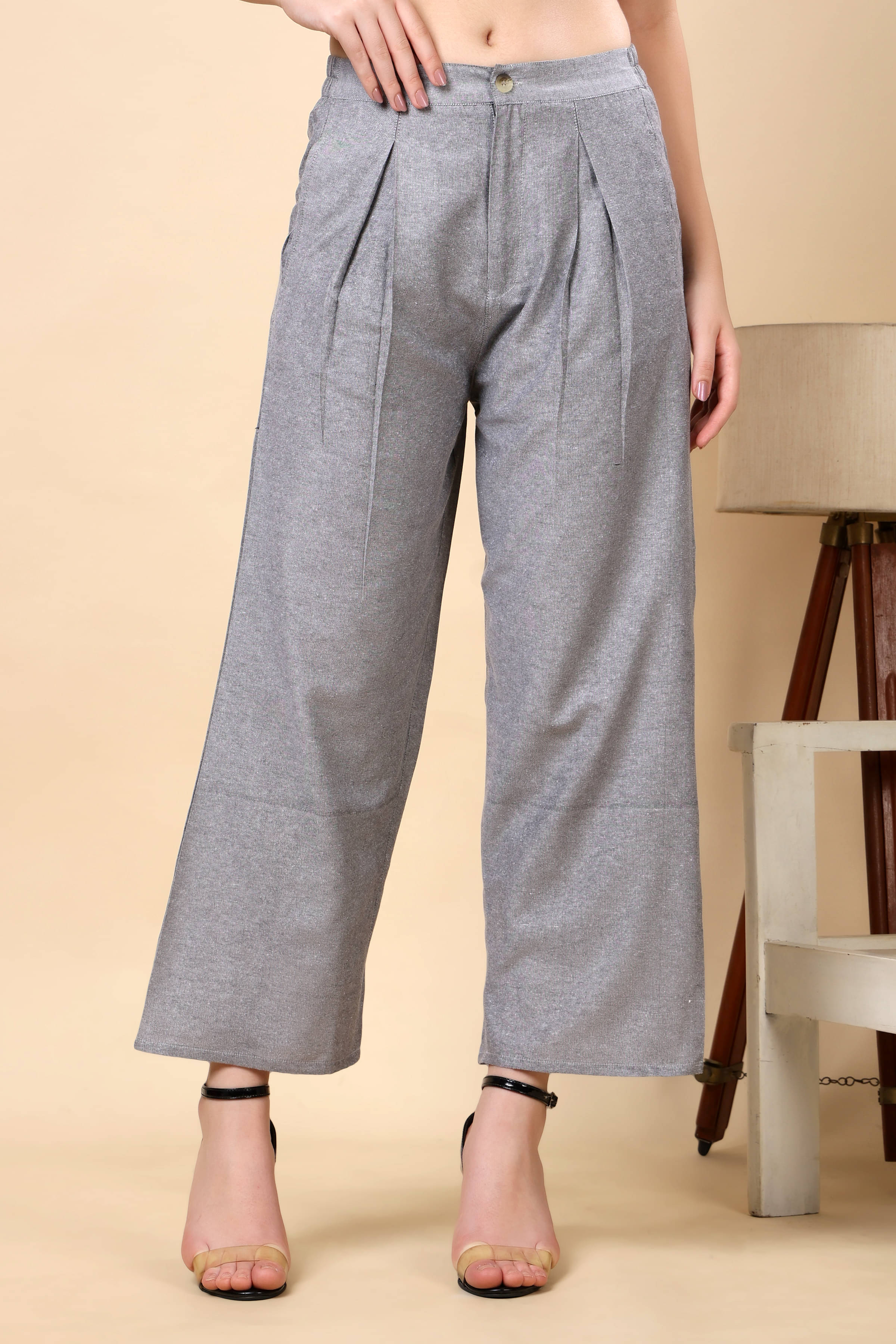     			LAIBAA Women Cotton Casual Trousers ( Grey )