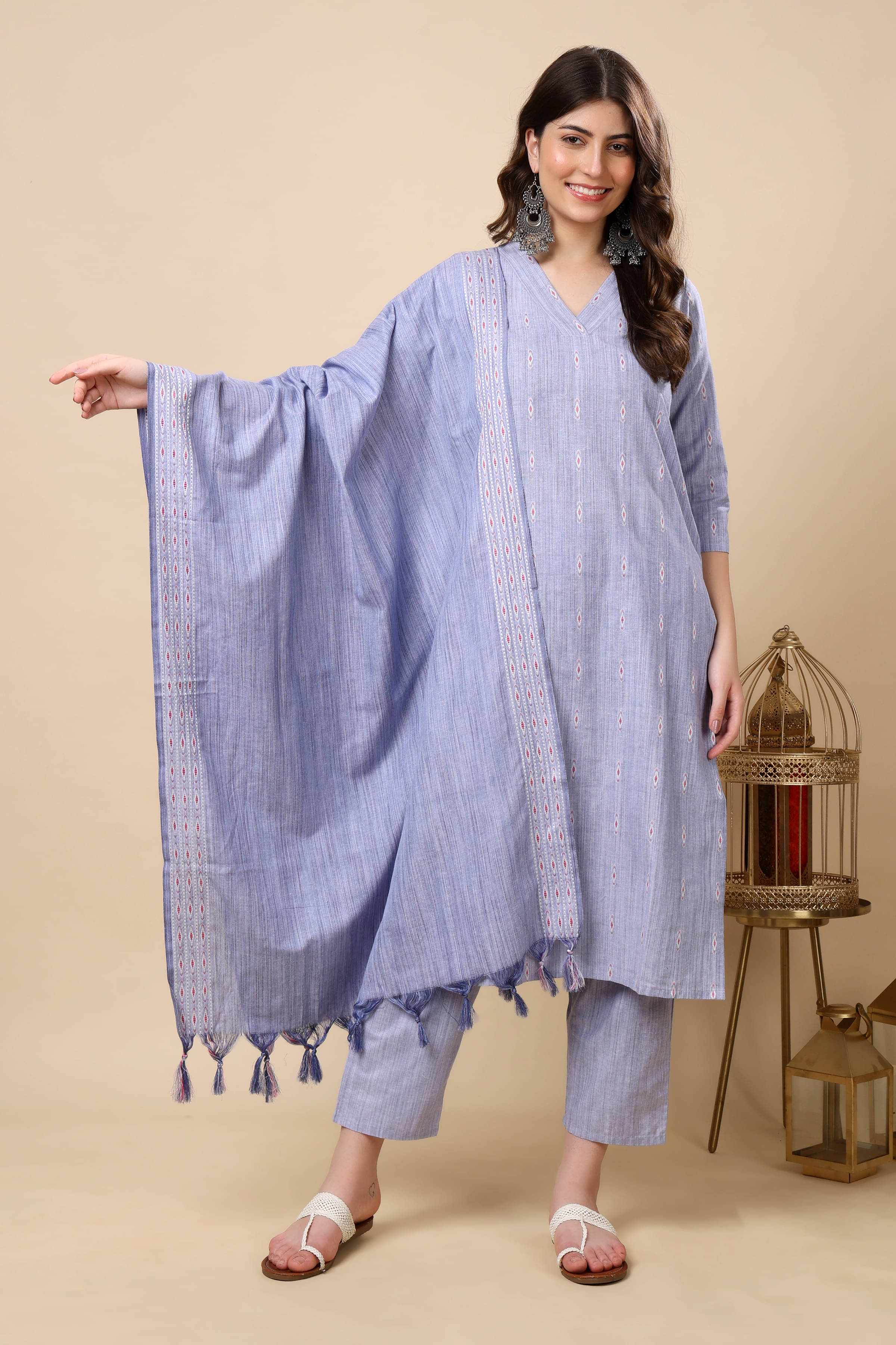     			LAIBAA Women Cotton Printed Kurti With Pants ( Aqua Blue )