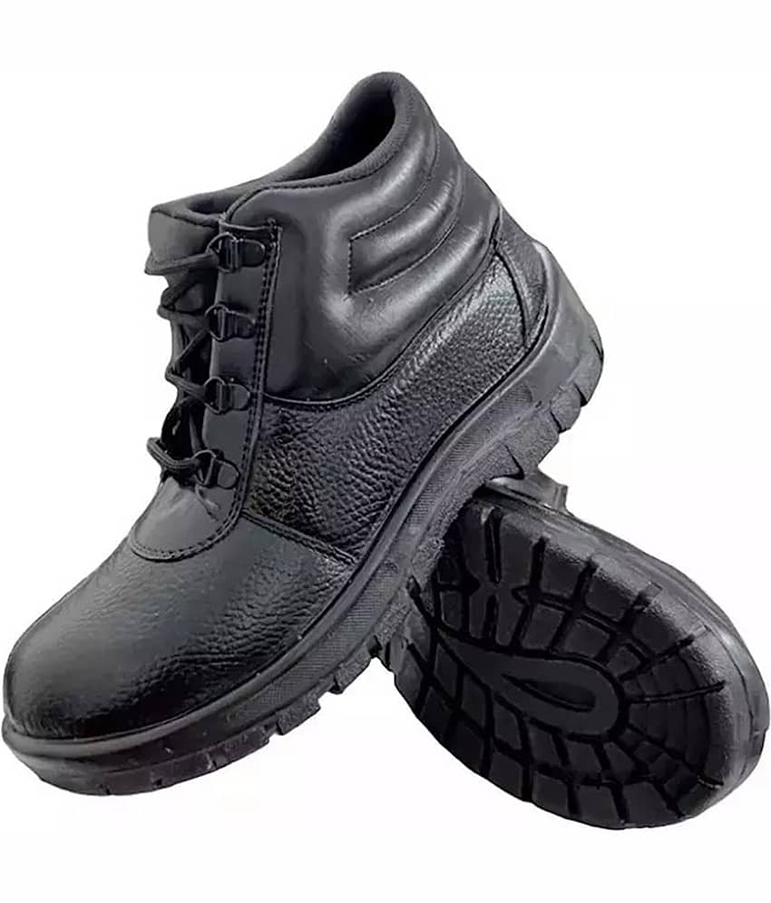 LXMI PRIME Hi Safe Heavy Duty Industrial Steel Toe Synthetic Leather Safety Shoe High Ankle Black Safety Shoes