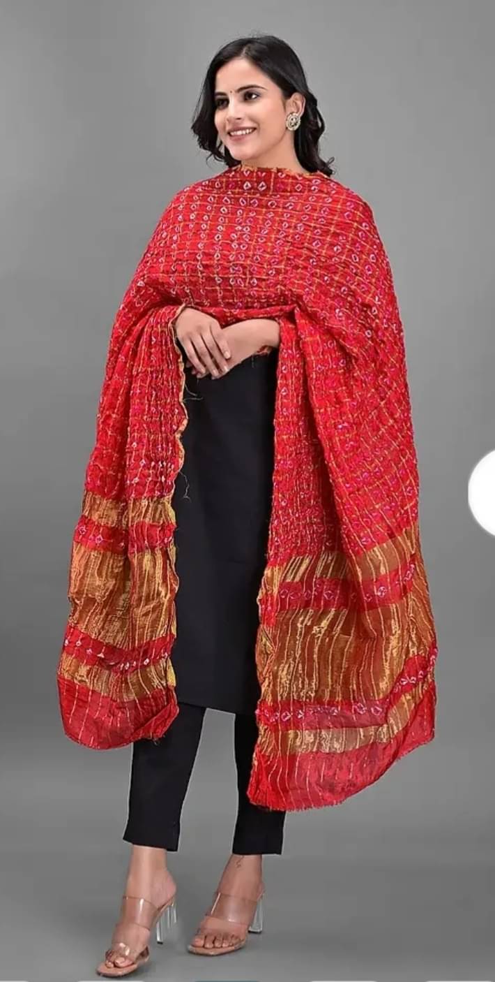     			N Vedha Fashion Hub Silk Blend Women Dupatta ( Red , Pack of 1 )