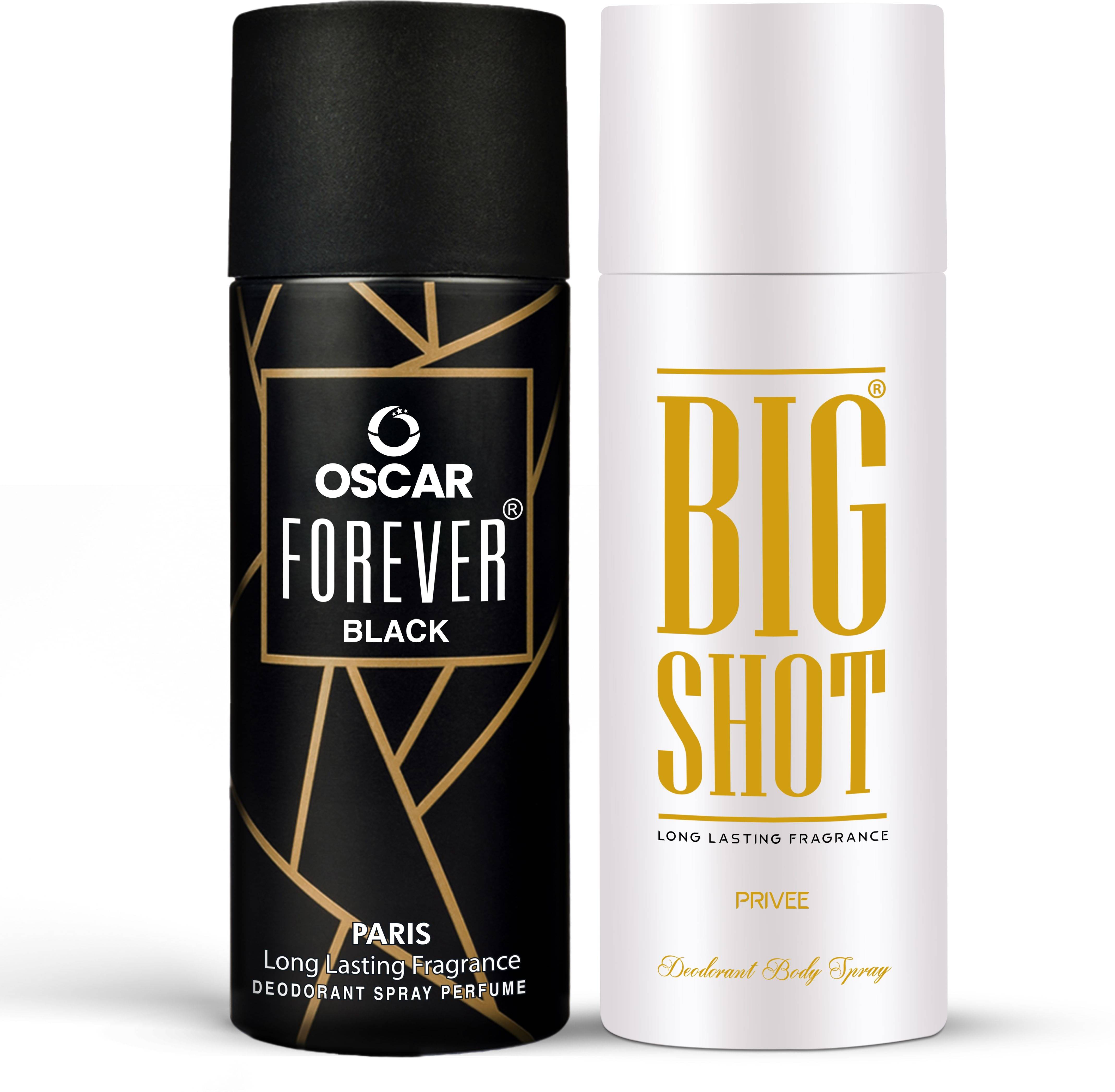     			OSCAR Forever Black and Big Shot Privee (150ml Each) Deodorant Body Spray - For Men & Women (300 ml, Pack of 2)