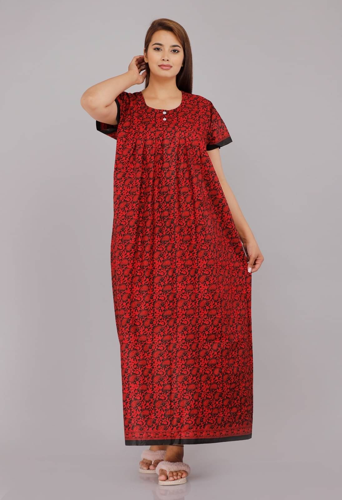     			Pure Loom Cotton Printed Women Regular Nighty ( Red )
