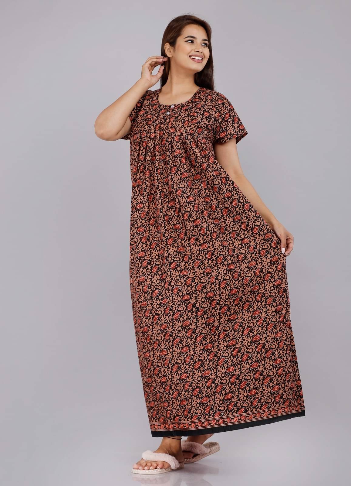    			Pure Loom Cotton Printed Women Regular Nighty ( Maroon )