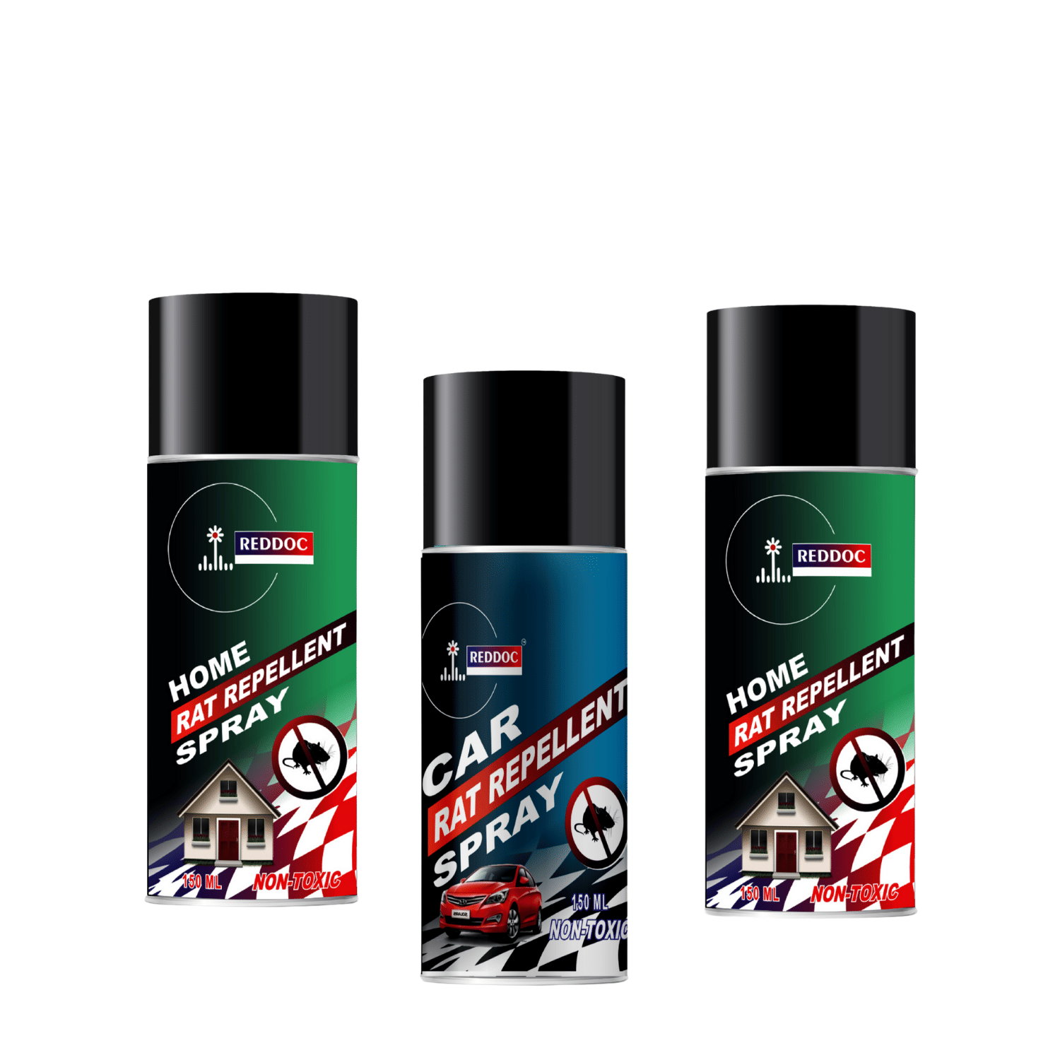     			REDDOC Rat Repellent Spray for Cars and Home| Highly Effective with Leak Free Easy to Spray Nozzle | Non-Toxic Rat Rodent Spray Long-lasting Protection: With just a few sprays (Combo) 1CAR 2HOME repellent 150ML PACK OF 3