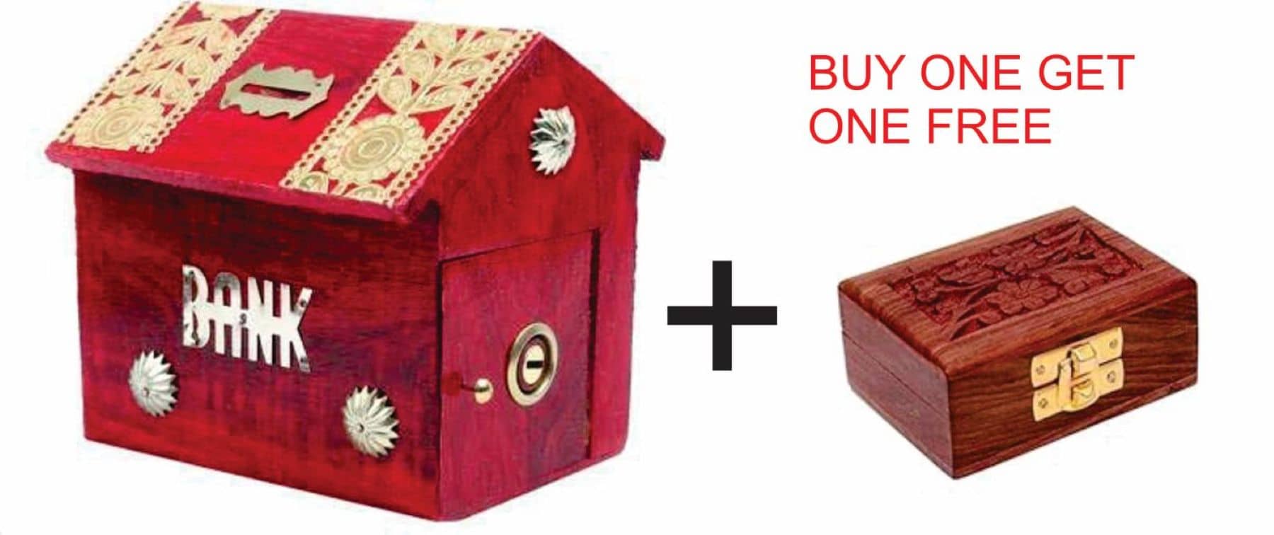 SWH Wood Red Piggy Bank ( Pack of 2 )