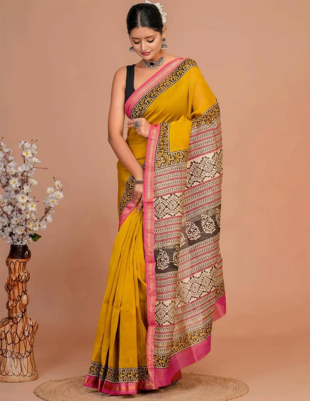 Shree Ganesh Creation Cotton Printed Chanderi saree With Unstitched Blouse Piece ( Yellow ) Shree Ganesh Creation Cotton Printed Chanderi saree With Unstitched Blouse Piece ( Yellow )