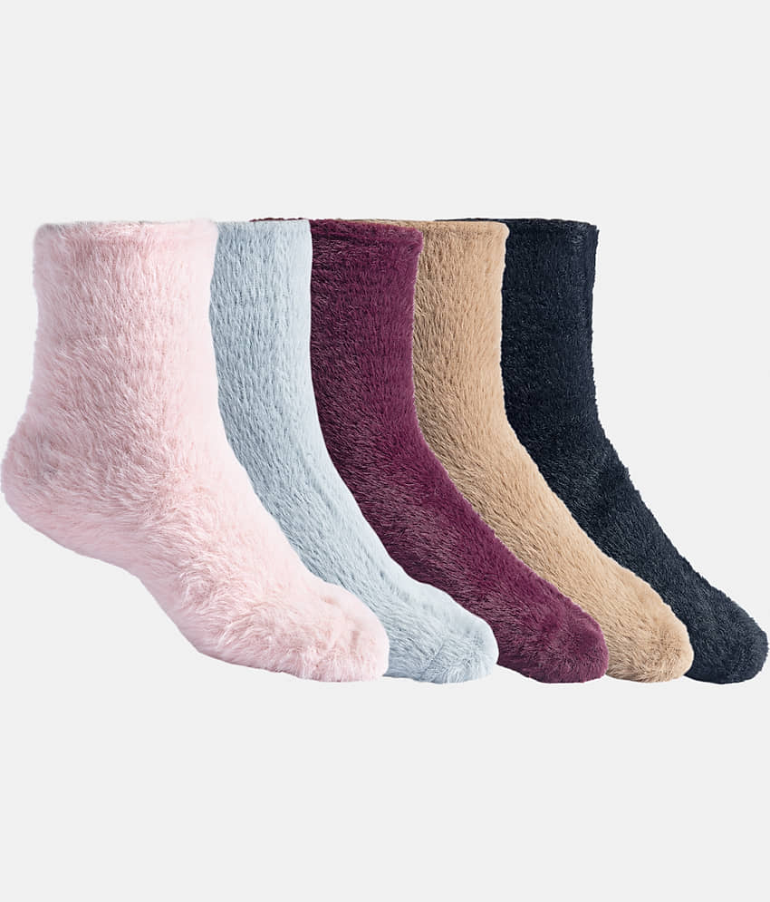 Texlon Pack of 5 Women's Faux Fur Ankle Length Socks ( Multicolor ) - Socks | Buy online on ZillyBuy