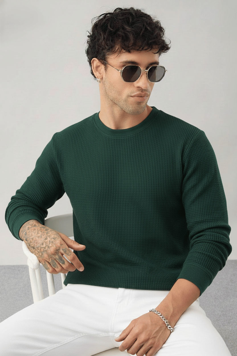     			Try This Men Cotton Blend Regular Fit Colorblock T-Shirt ( Green )