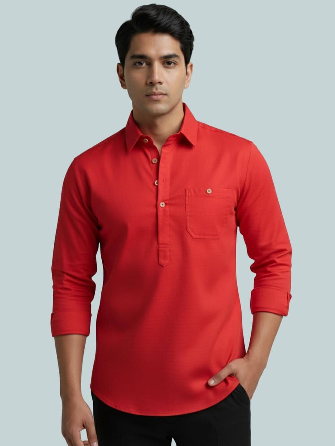 UNI VIBE Red Cotton Blend Men's Shirt Style Kurta ( Pack of 1 ) UNI VIBE Red Cotton Blend Men's Shirt Style Kurta ( Pack of 1 )