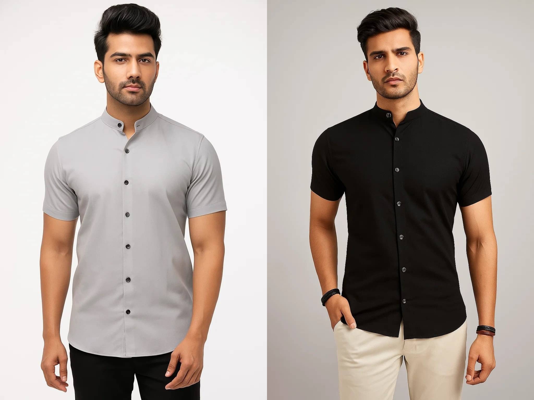     			VIMASUTI Cotton Blend Regular Fit Solids Half Sleeves Men's Casual Shirt - Grey ( Pack of 2 )