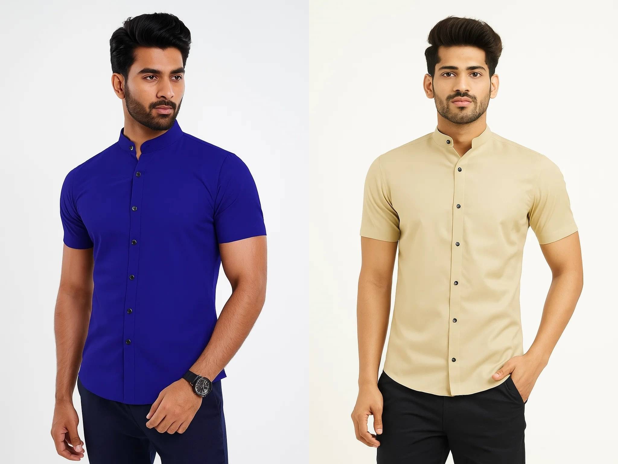     			VIMASUTI Cotton Blend Regular Fit Solids Half Sleeves Men's Casual Shirt - Blue ( Pack of 2 )