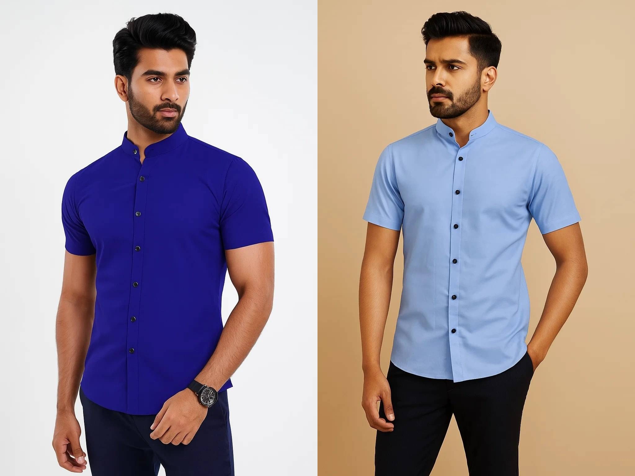 VIMASUTI Cotton Blend Regular Fit Solids Half Sleeves Men's Casual Shirt - Blue ( Pack of 2 ) VIMASUTI Cotton Blend Regular Fit Solids Half Sleeves Men's Casual Shirt - Blue ( Pack of 2 )