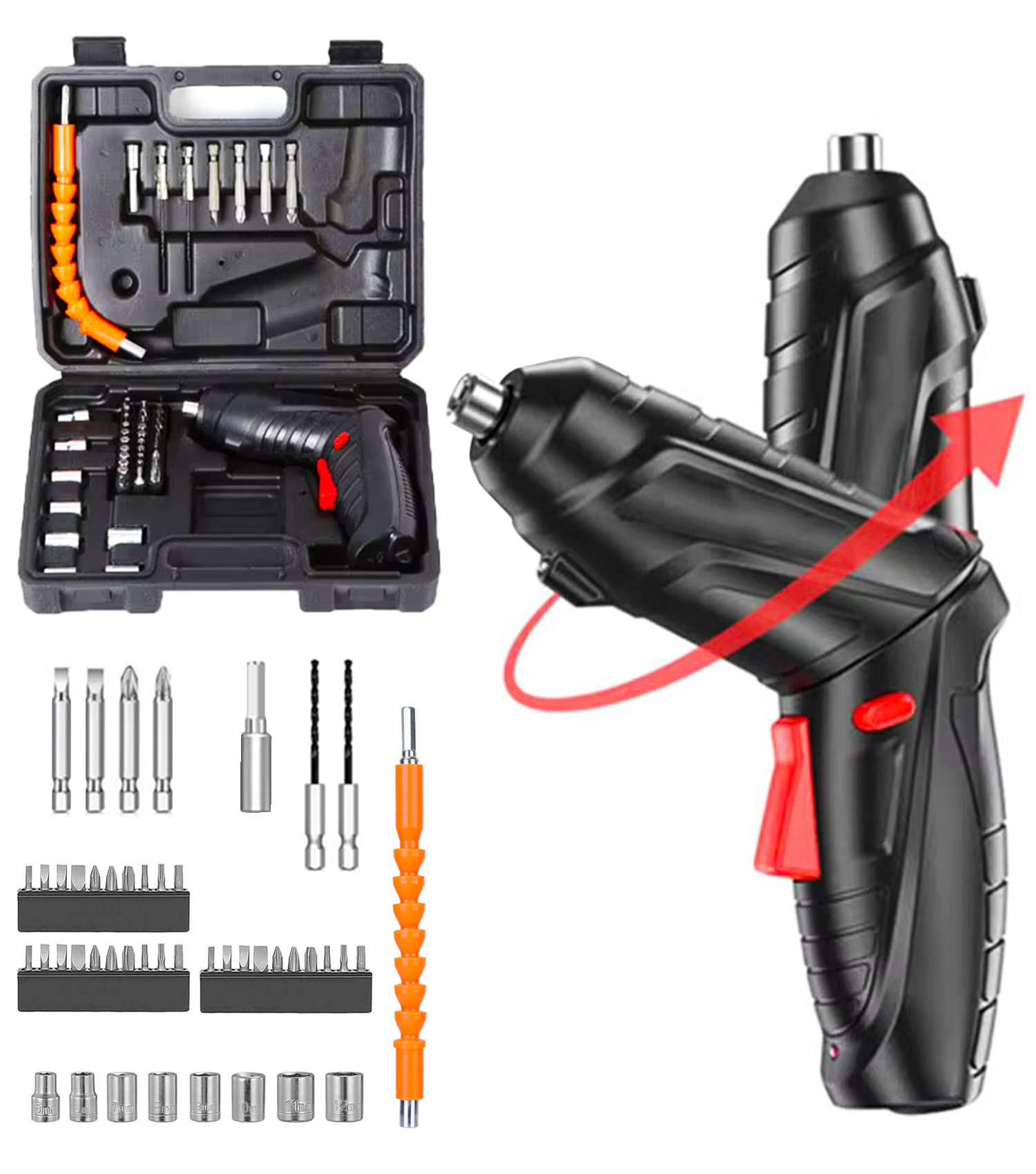 Vertical9 Heavy Duty Electric screwdriver kit with rechargeable Battery 46 Piece Toolkit Vertical9 Heavy Duty Electric screwdriver kit with rechargeable Battery 46 Piece Toolkit