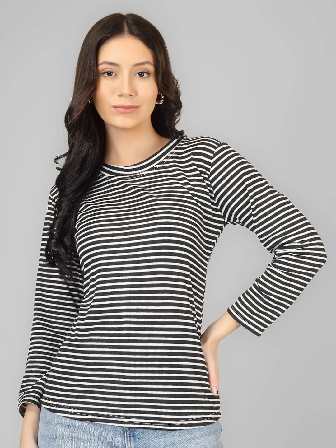 Yunic29 Women Lycra Striped Regular Fit Round Neck T-Shirt ( Multicolor ) Yunic29 Women Lycra Striped Regular Fit Round Neck T-Shirt ( Multicolor )