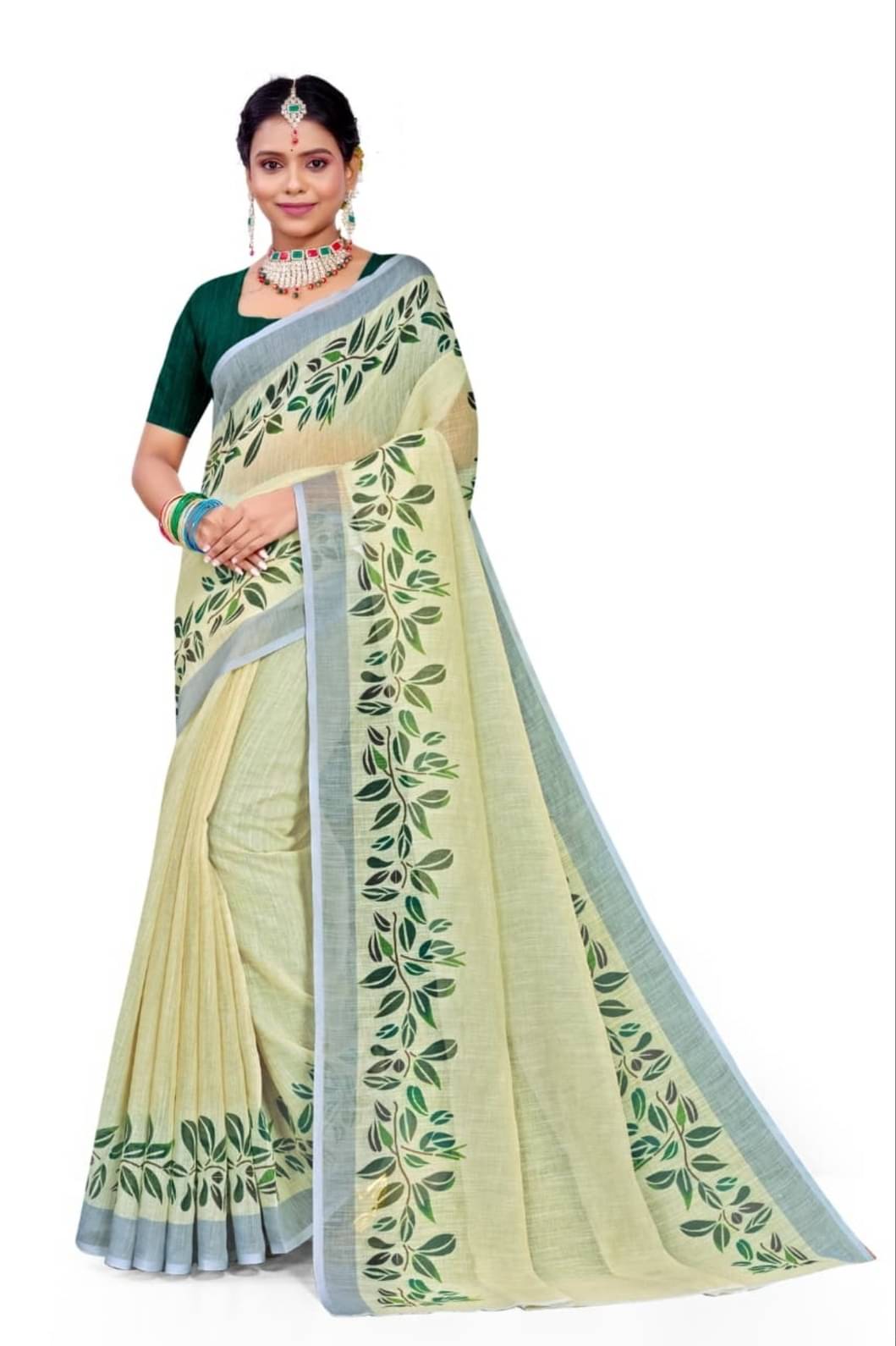     			kiyan enterprise Linen Printed Ilkal Saree With Unstitched Blouse Piece ( Multicolor )