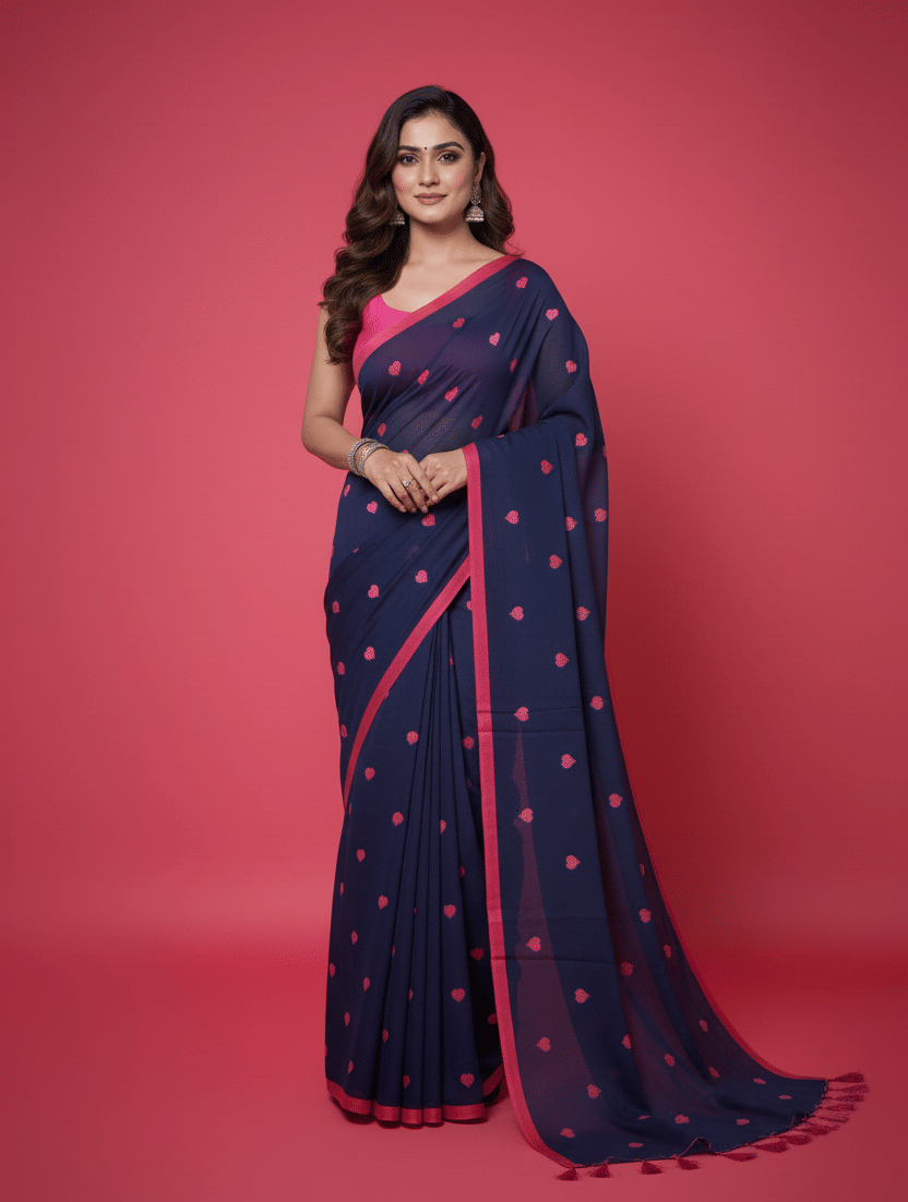 mishaboutique Cotton Embroidered Regular Saree With Unstitched Blouse Piece ( Navy Blue ) mishaboutique Cotton Embroidered Regular Saree With Unstitched Blouse Piece ( Navy Blue )