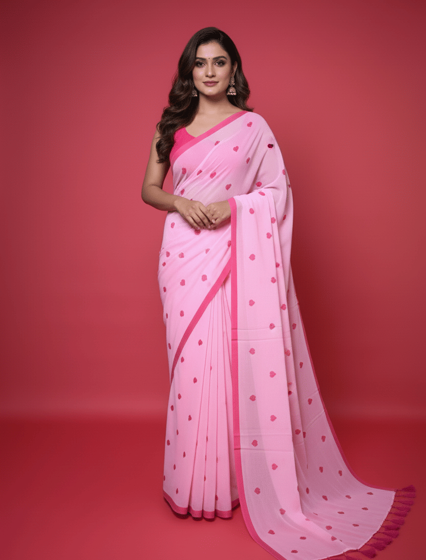 mishaboutique Cotton Embroidered Regular Saree With Unstitched Blouse Piece ( Pink ) mishaboutique Cotton Embroidered Regular Saree With Unstitched Blouse Piece ( Pink )