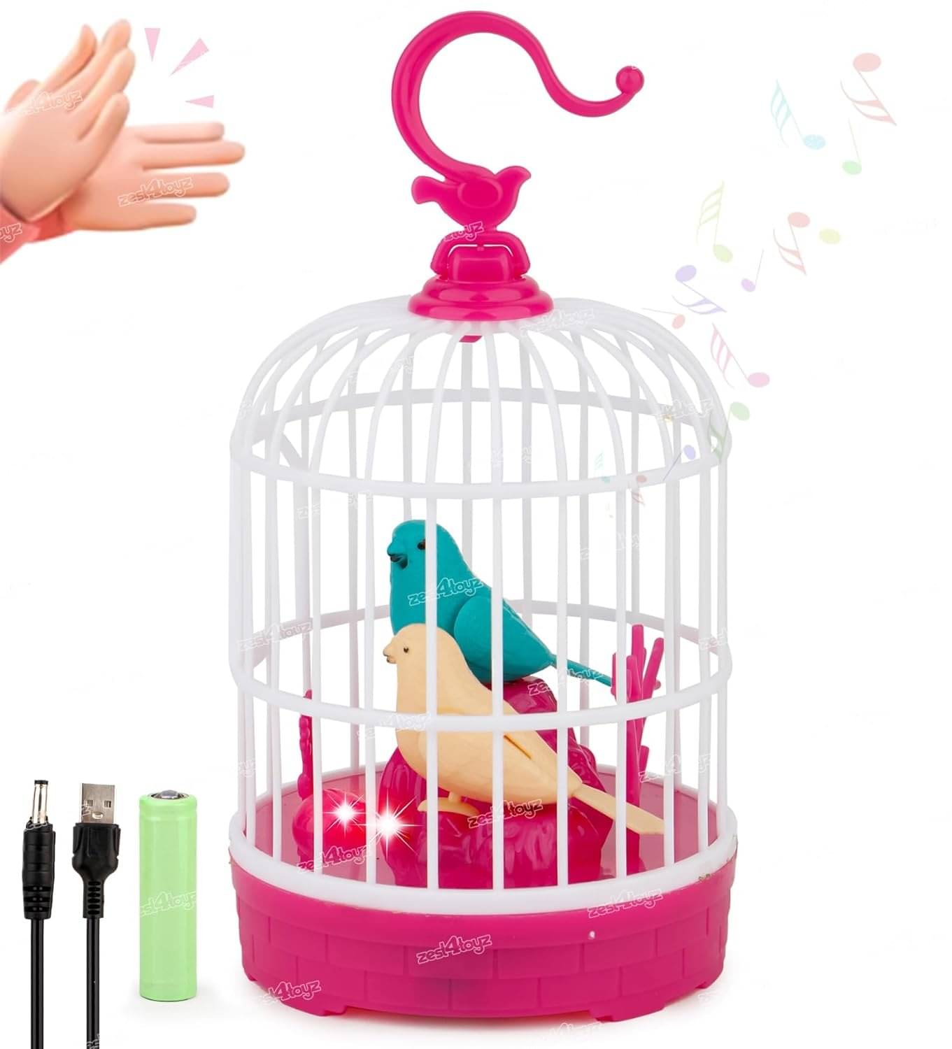     			Bafli Rechargeable Talking Bird Toy with Sound, Light & Motion | Clap Activated Singing Bird in Cage for Kids | Musical Parrot Toy with USB Charging