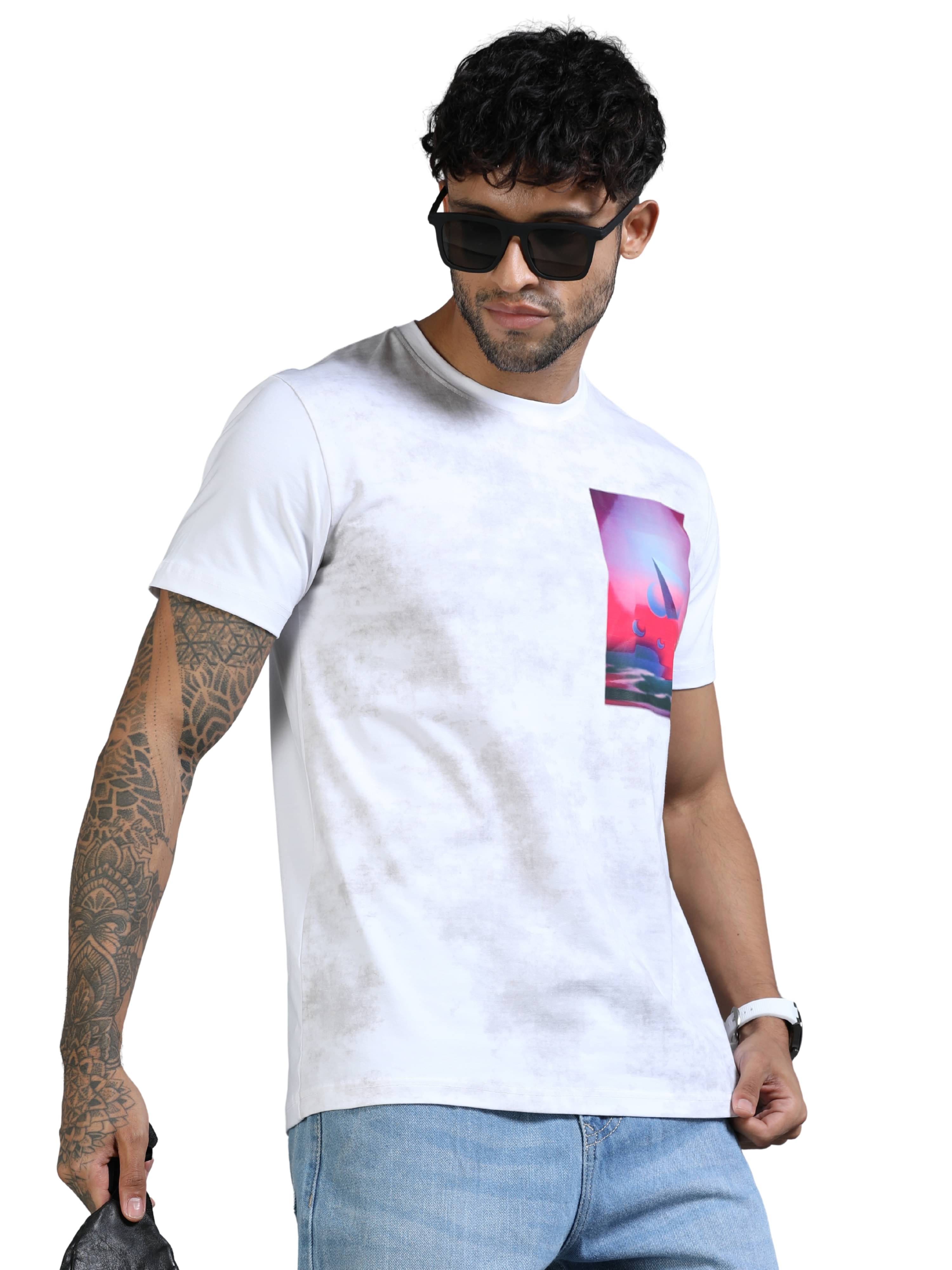     			Cool Colors Men Cotton Blend Slim Fit Printed T-Shirt ( White )