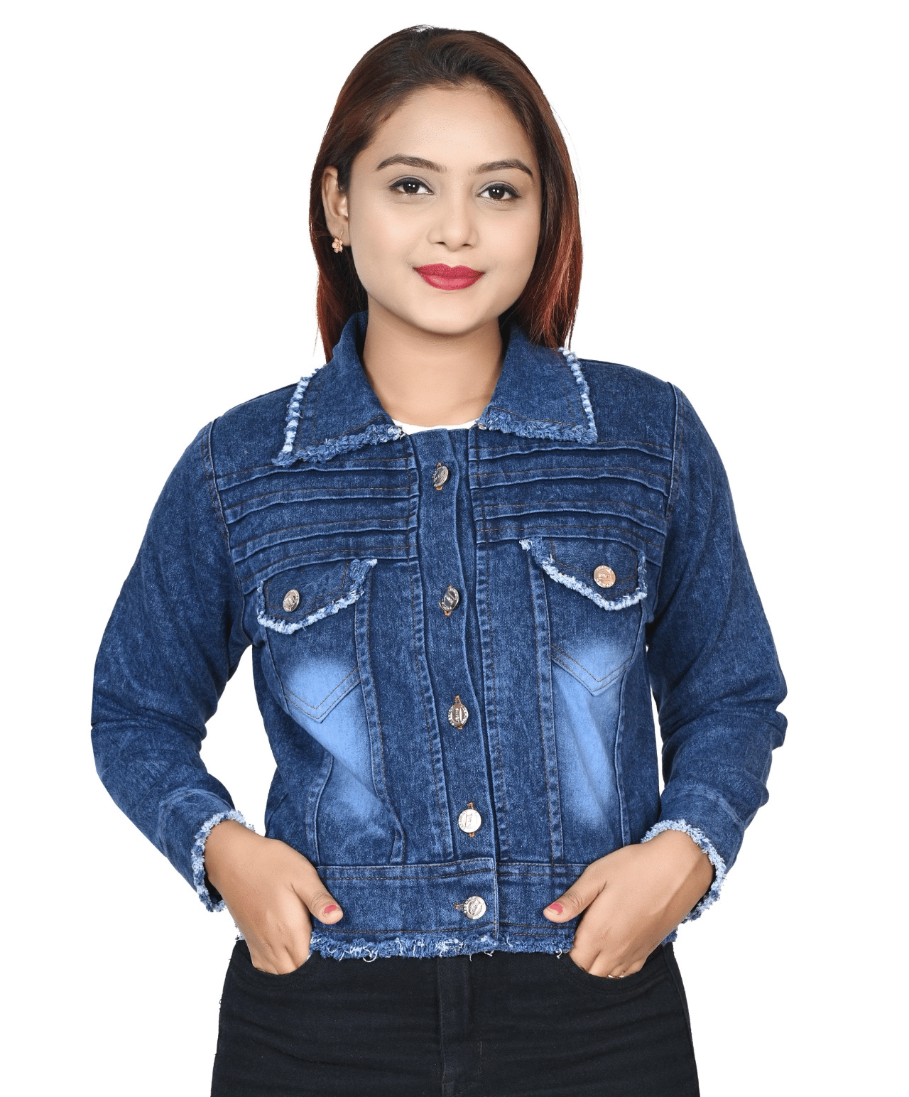 DS DRESSES Women Shirt Collar Denim Jacket ( Navy Blue ) - Jackets & Coats | Buy online on ZillyBuy