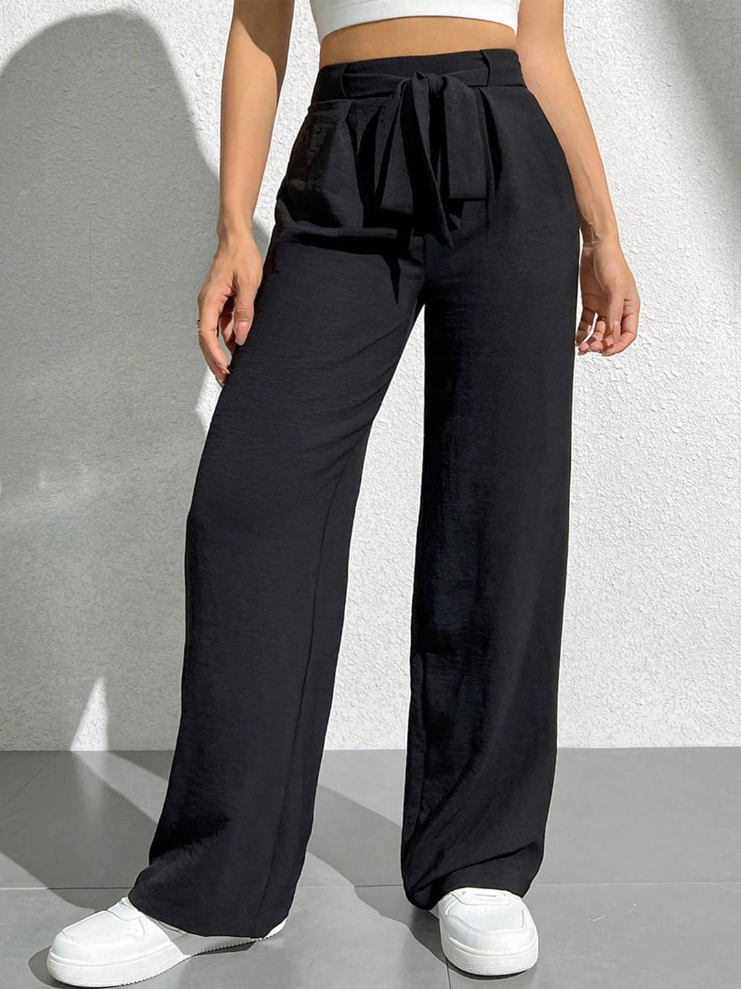     			DTR FASHION Women Cotton Wide Leg Trousers ( Black )